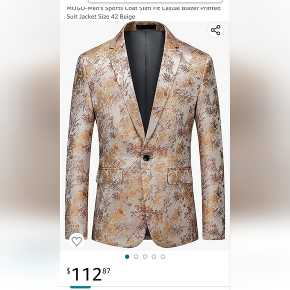 NWT Mogu Men's Blazer, Size 36, Yellow and Red Floral Pattern - Picture 8 of 8